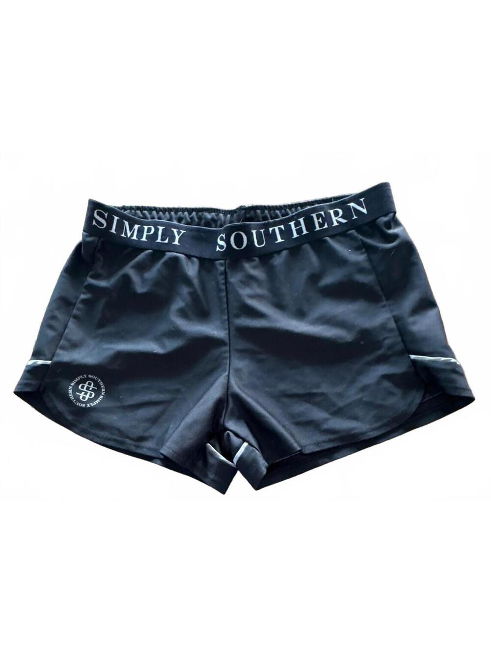 Simply Southern Black Athletic Shorts with Logo Waistband Medium Womens